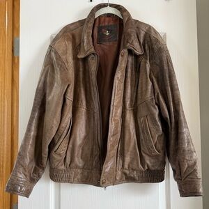 Vintage Brown Leather Bomber Jacket